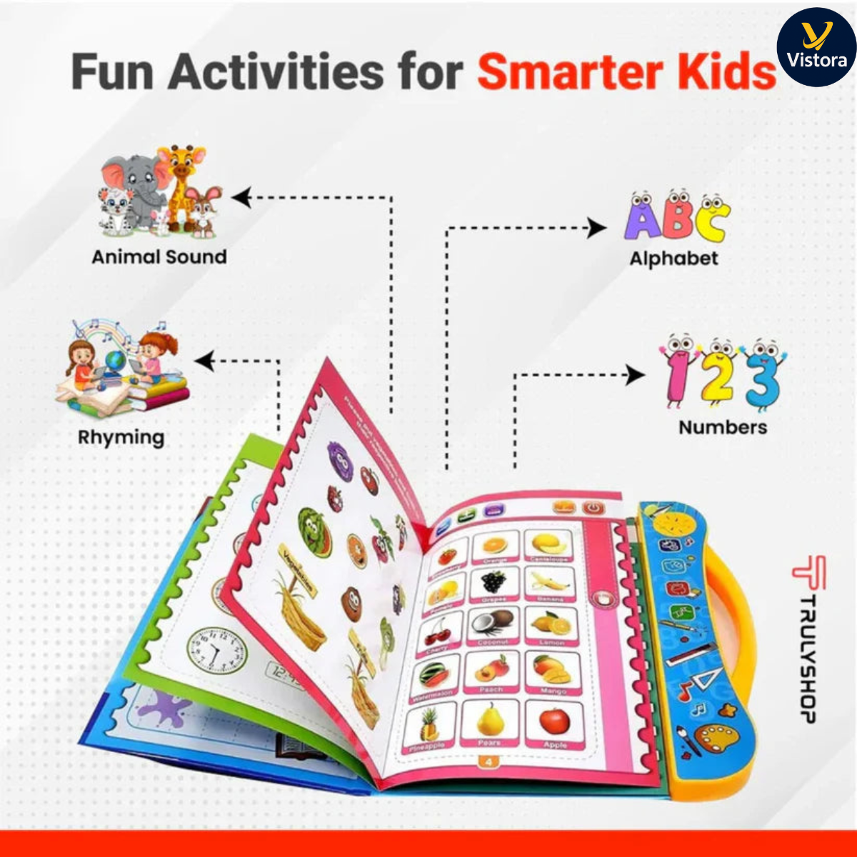 Vistora™ Interactive English Learning Book for Kids – Letters, Words, Rhymes & Sounds